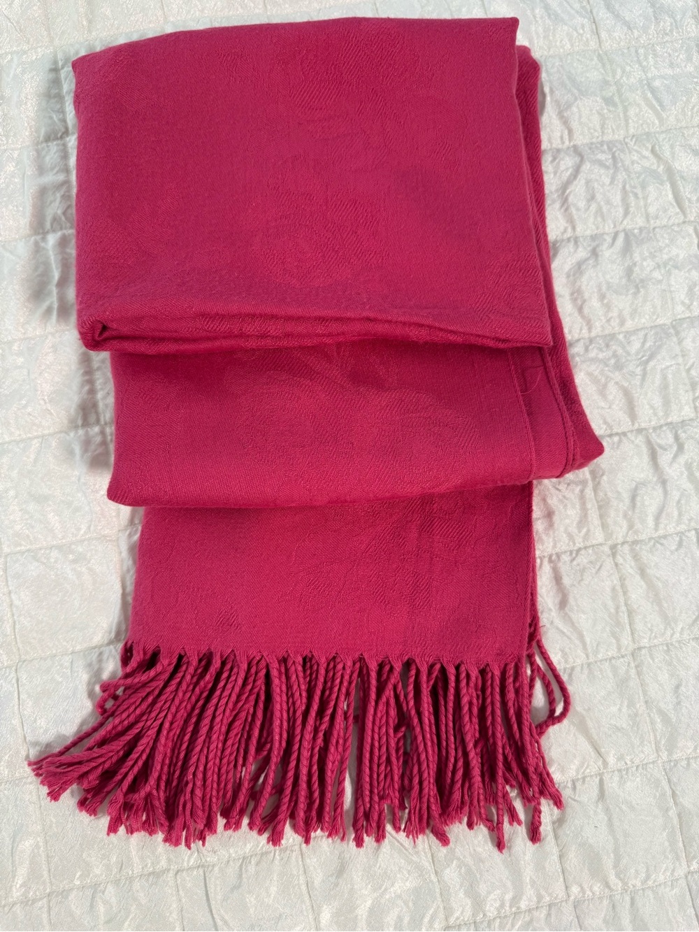 Fuchsia Pink Rose Floral Jacquard Pashmina Shawl Scarf Wrap 72x30 Reversible